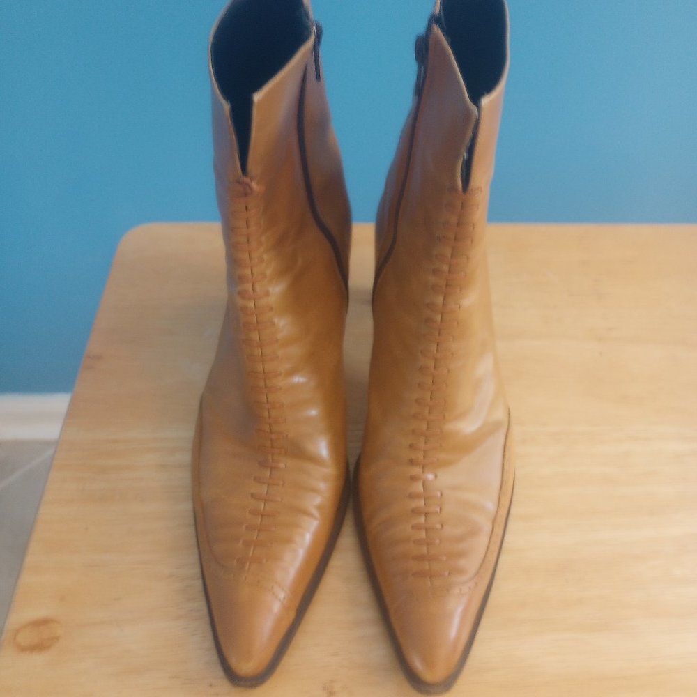 Italian leather mid calf boots , caramel color, size 9